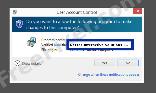 Screenshot where Netsec Interactive Solutions SRL appears as the verified publisher in the UAC dialog